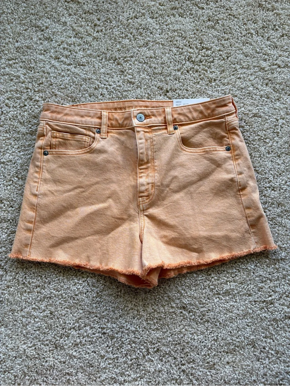 American‎ Eagle Stretch Mom Short Peach Orange Raw Hem Denim Shorts 8